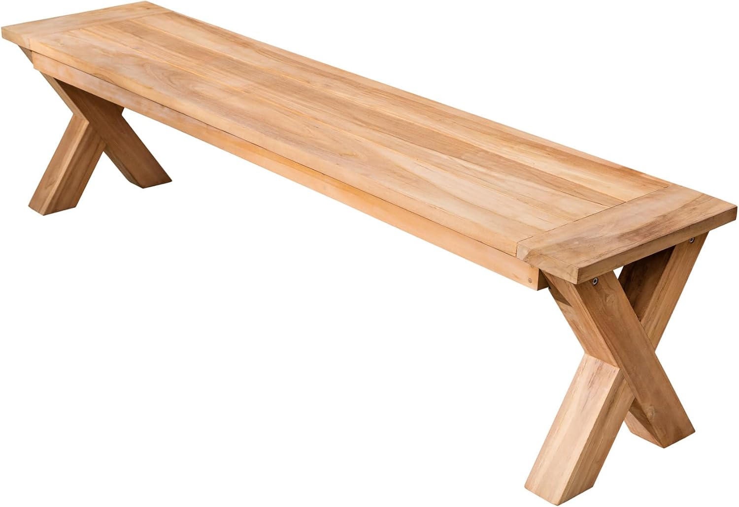 Riess Ambiente Massive Gartenbank Empire Teak, 160 cm, Natur, Teakholz Outdoor-Sitzbank wetterfest X-Gestell Bank Balkonbank