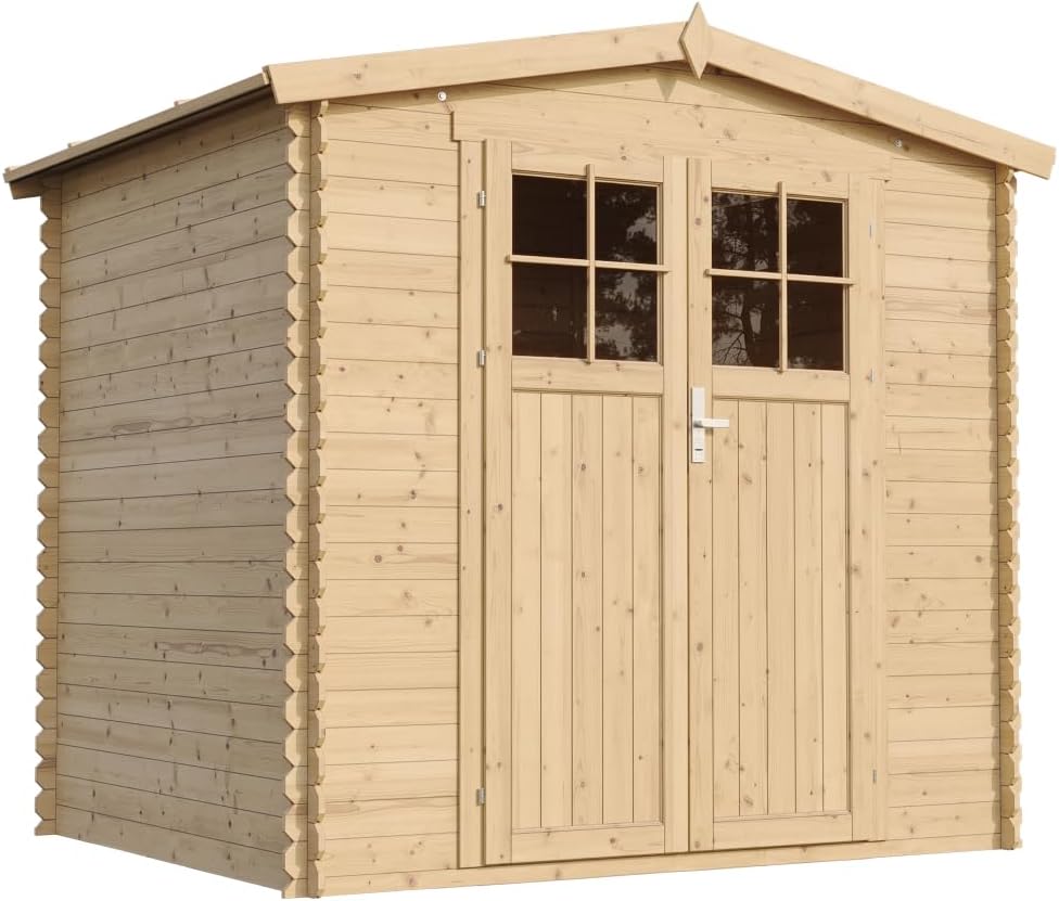 TIMBELA Gartenhaus Holz, Gerätehaus abschließbare Tür B236xL226xH218 cm/ 4,33 m2, Gartenhäuser & aufbewahrung Wasserfestes Dach  M369F