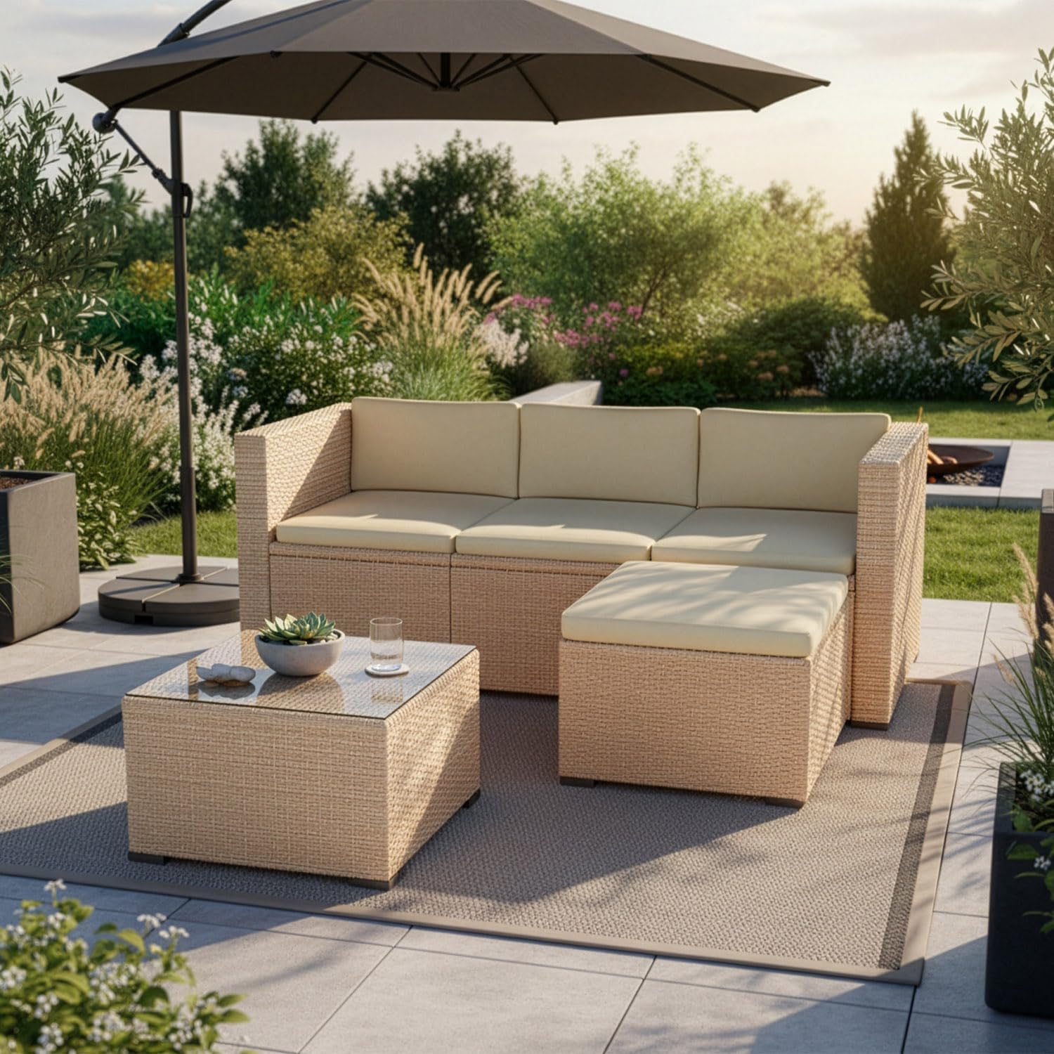 Juskys Polyrattan Lounge Punta Cana M für 3-4 Personen mit 3er Sofa, Gartenmöbel Set wetterfest, Sessel, Tisch & Kissen, Sitzgruppe für Garten