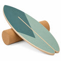 Balanceboard aus Holz mit Korkrolle Blau/Grün