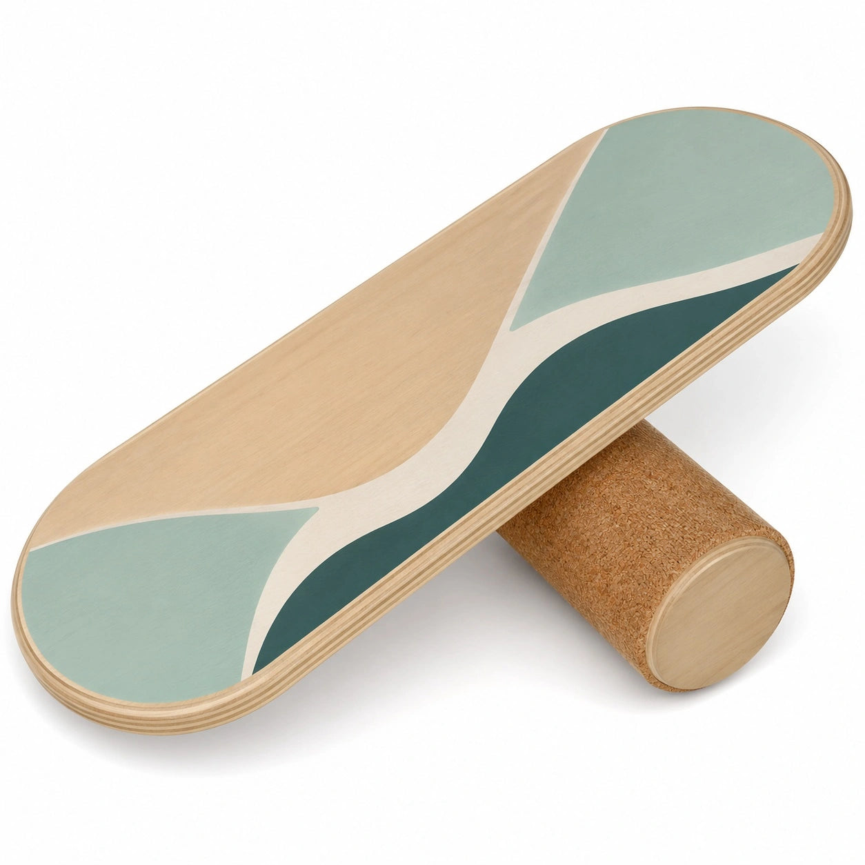 Balance Board aus Holz mit Kork für Balancetraining, grün/blau