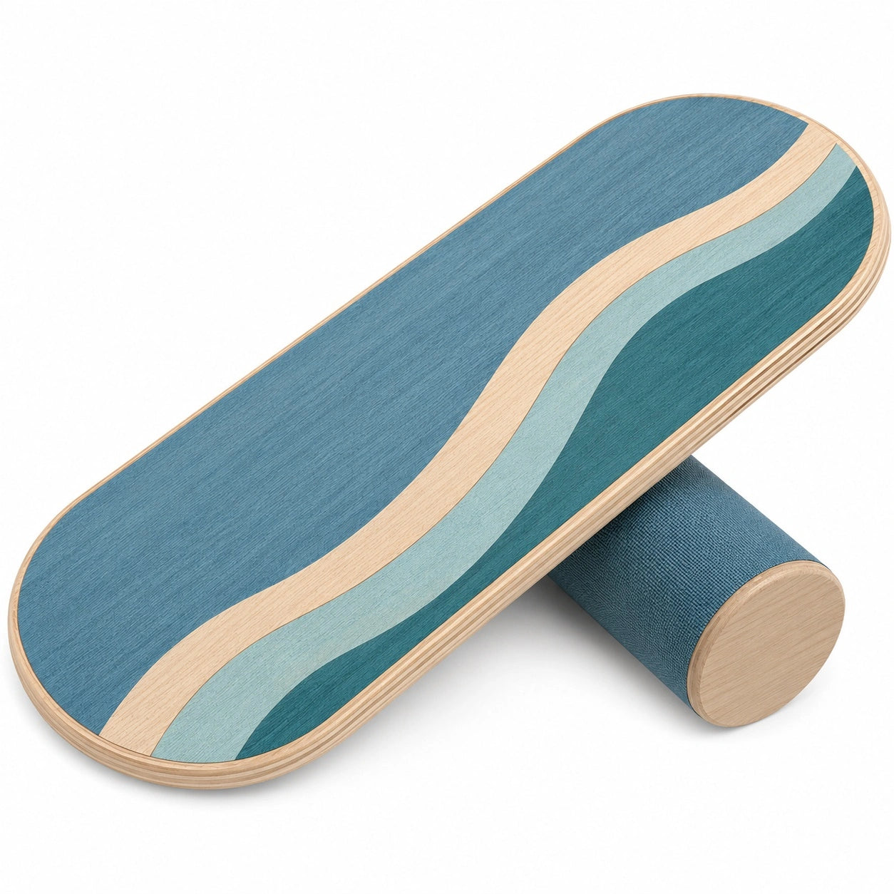 Balance Board mit Walze in Blau und Holzoptik
