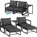STEELSØN Asteri Sitzgruppe 5-teilig, Gartenmöbel Set mit 2 Sessel, Inkl. Sitzpolster anthrazit, Balkonlounge Metallgestell Schwarz, 2 Hocker, 1 Tisch
