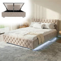 Juskys Polsterbett Nizza 140 × 200 cm Samt mit Stauraum, LED Beleuchtung & Lattenrost, Chesterfield Steppung & Kopfteil, Bett Bettgestell