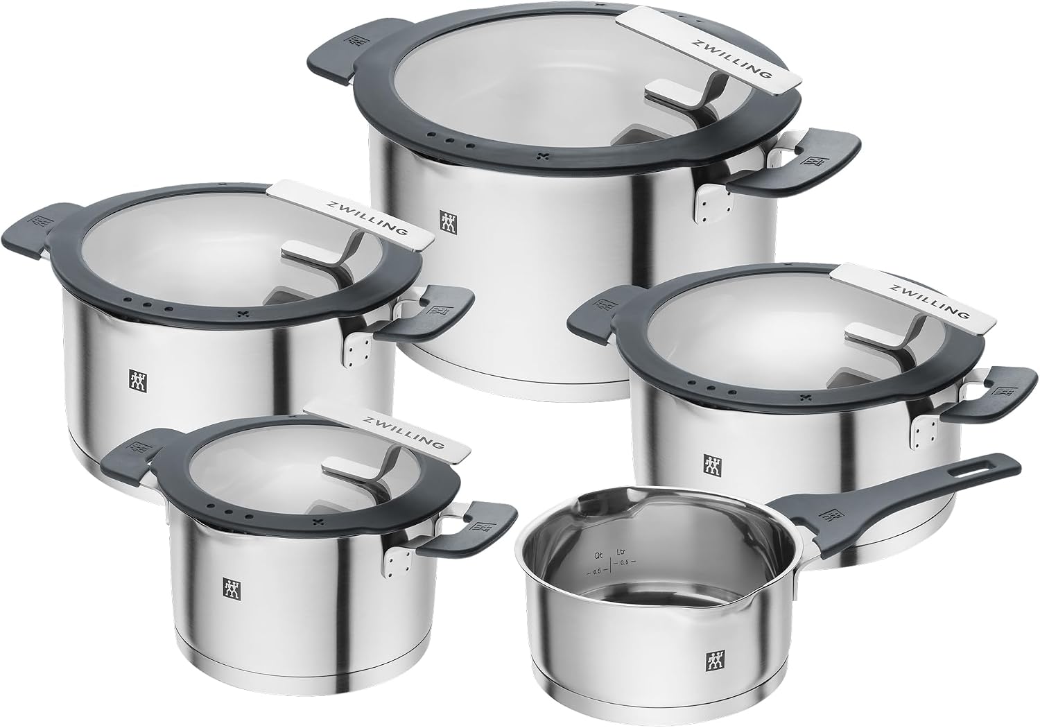 ZWILLING Simplify Kochtopf-Set 5-teilig, Grau, Integriertes Sieb, Induktion
