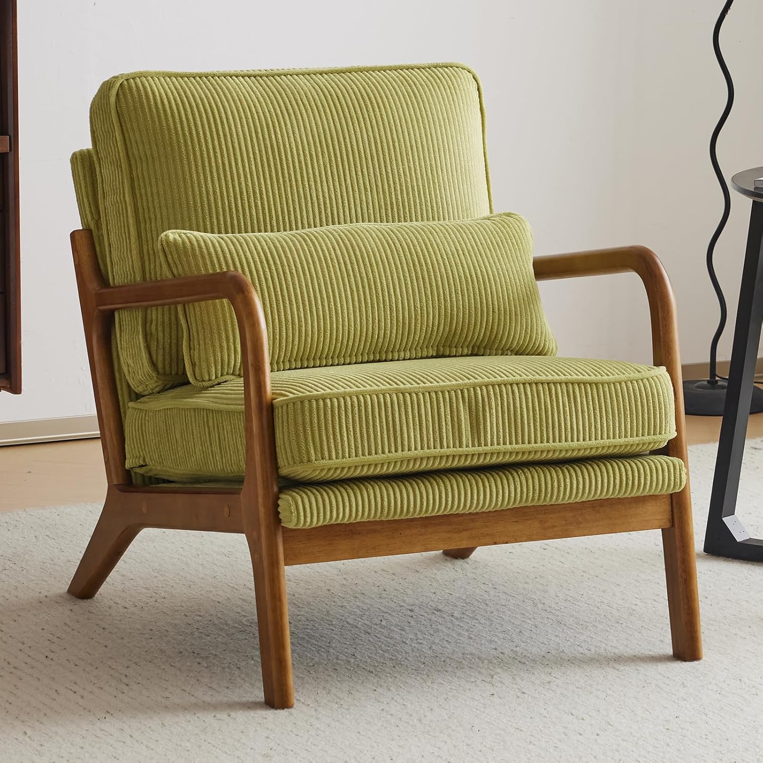 Bonnlo Sessel Gepolsterter Cocktailsessel, Bis 200 kg belastbar, Grün, Moderner loungesessel, Ohrensessel für Wohnzimmer, Polsterstuhl mit Massivholz