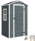 Outsunny Gerätehaus 1,1 m2 Geräteschuppen mit Holzoptik Fenster 128 × 104 × 196 cm Kunststoff Gartenschuppen mit Satteldach Belüftung Boden Schloss