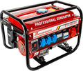 Messermann Stromgenerator mit Benzin, 6, 5 PS (Stromgenerator mit Zugstarter), 5 Steckdosen 3 × 230 V / 1 × 400 V / 1 × 12 V, 15 l, Rot/Schwarz/Blau
