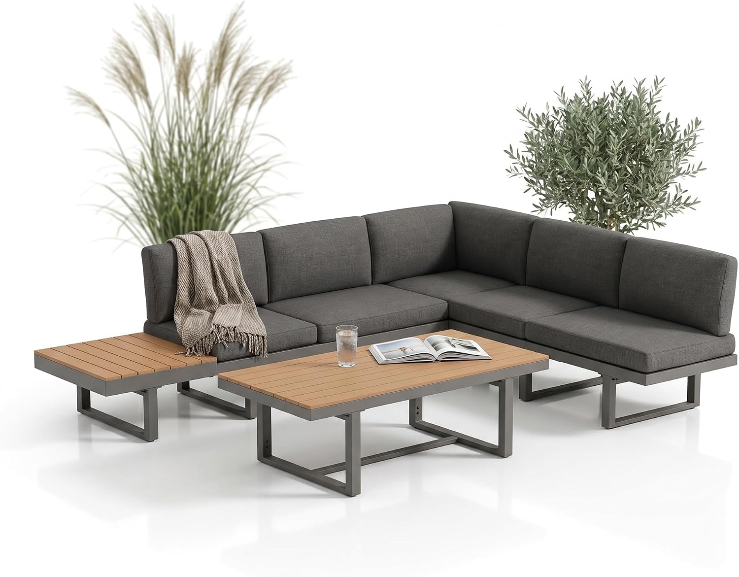 Mucola Gartenmöbel Set Aluminium Essgruppe mit 5-Fach verstellbare Rückenlehnen Sitzgruppe höhenverstellbarer Tisch, Wetterfest und rostfrei