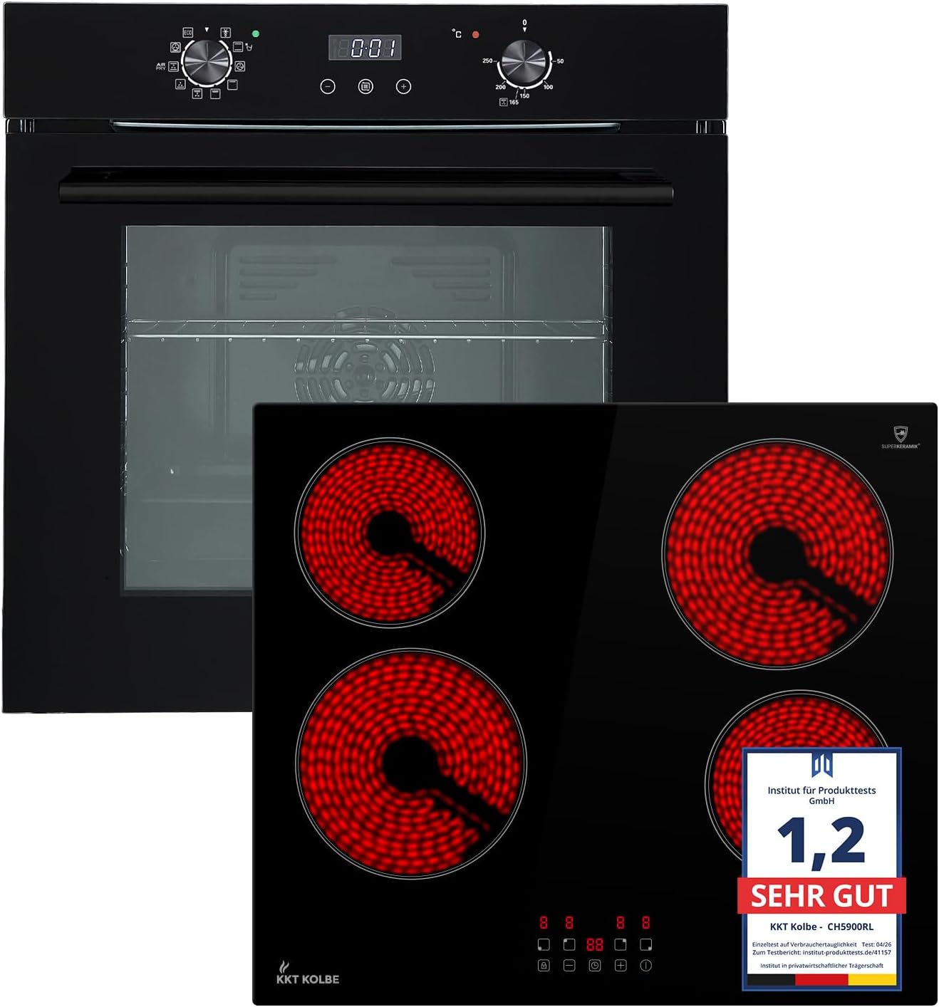 KKT KOLBE Autarkes Herdset, 60 cm Einbaubackofen BO7005FB, 59 cm Kochfeld CH5900RL, SET7005FBCH5900RL, Grill, Heißluft, AirFry, Pizzafunktion