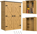 Outsunny Aufbewahrungsschuppen aus Holz, Gartenhaus mit 2 Regalen, Doppeltüren und Riegeln, Werkzeugschrank mit Schrägdach für Terrasse, Braun