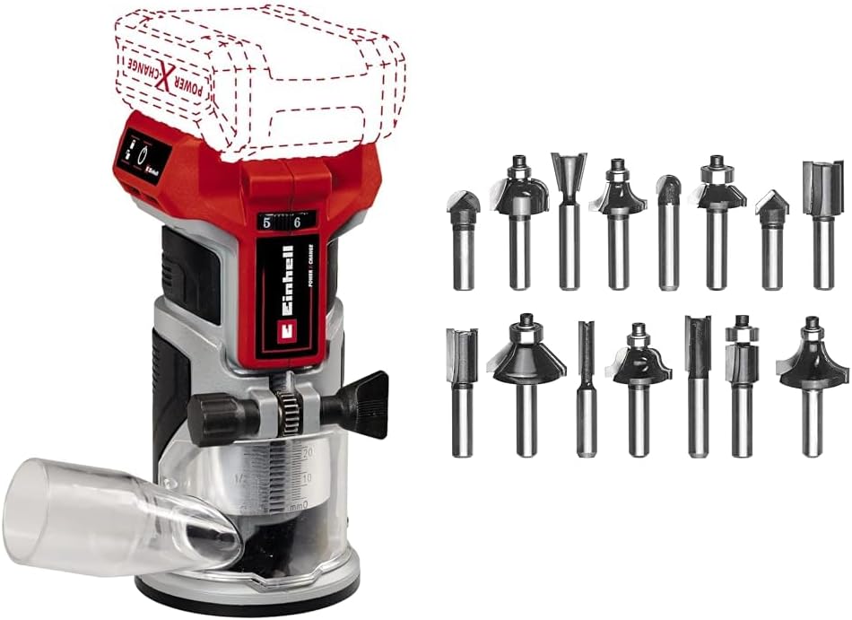Einhell Professional Akku-Kantenfräse TP-ET 18 Li BL-Solo Power X-Change, Ohne Akku & ohne Ladegerät, Inkl. 15 tlg. Fräser-Set, 18 V, 40 mm Hubhöhe