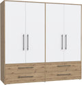 FORTE Jupiter Schrank 200 210, 206 cm breit x 59 cm tief x 200 cm hoch, Weißer Kleiderschrank, Drehtürenschrank, 4-türig