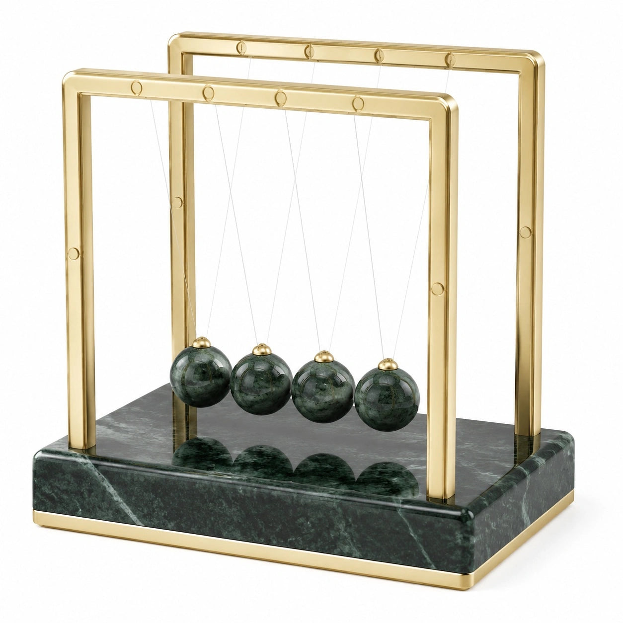 Elegantes Schreibtischpendel mit 5 Marmor Kugeln in Gold und Grün