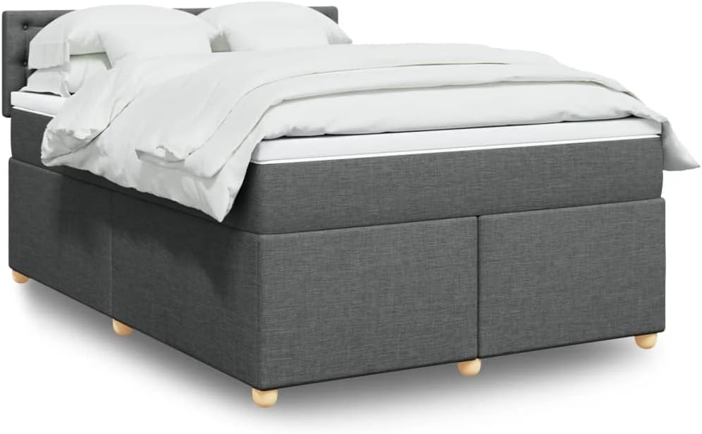 VidaXL Boxspringbett, Dunkelgrau 140 × 200 cm Stoff, Doppelbett mit LED Matratze Matratzenauflage, Bettgestell mit Lattenrost Kopfteil