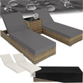 Tectake 2er Garten Lounge Sonnenliegen Set mit Tisch, Relaxliege inkl. 2 Bezugsets und Schutzhülle, Outdoor Poly Rattan Gartenmöbel Set, Natur