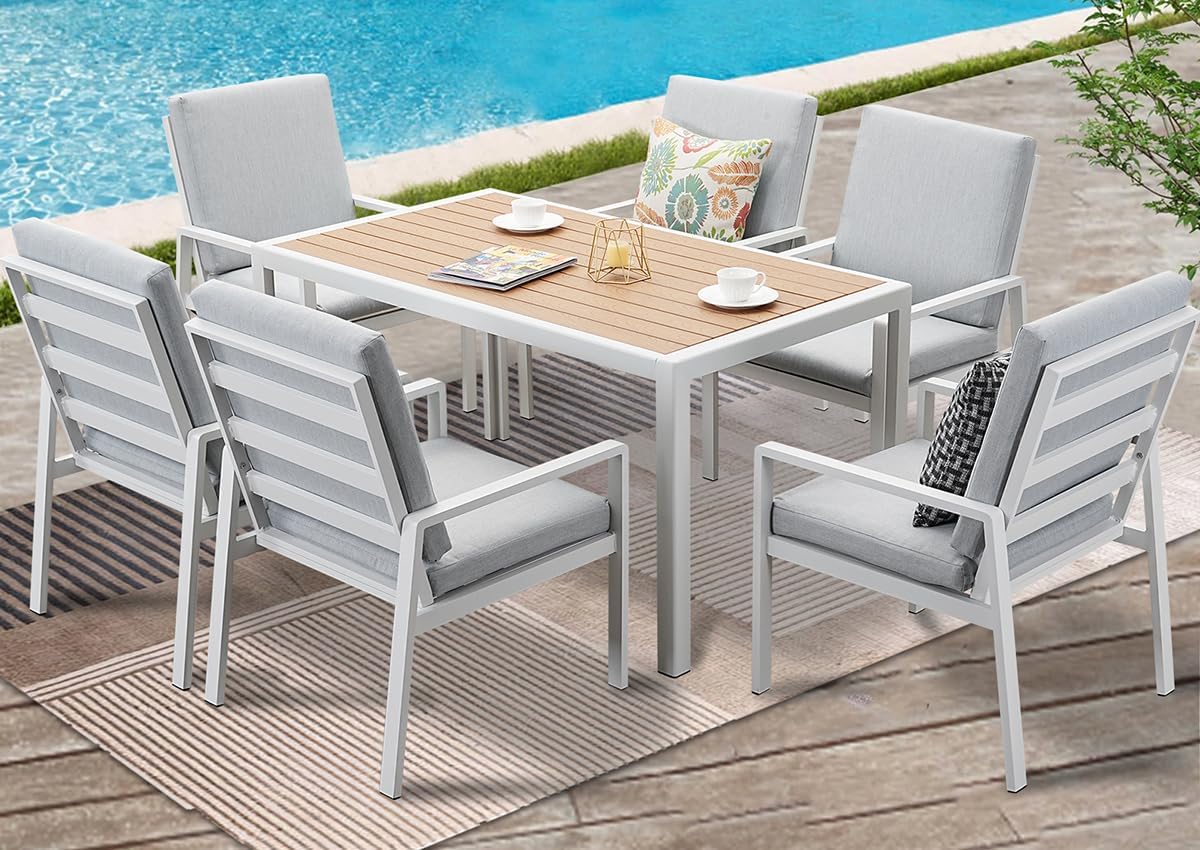 GLP Gartenlounge-Set Garten-Essgruppe, Gartenmöbel Set, Inkl. Auflagen, Wetterfest Gartenlounge Set, 9400-P1+P2, 7-TLG., 6 Sessel, 1 Esstisch
