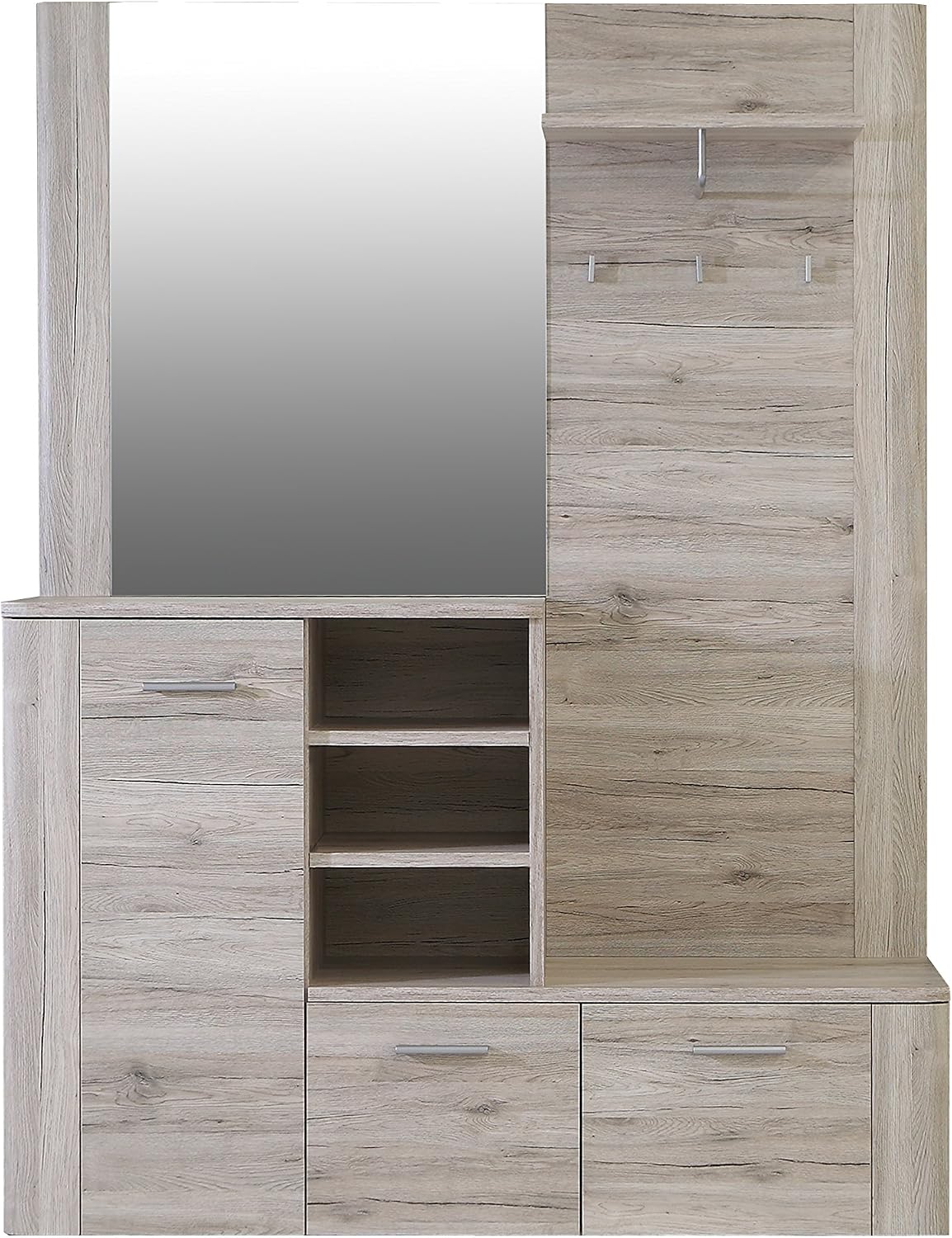 Forte BIG BANG Garderobe 150 160, 155,19 cm breit x 41,6 cm tief x 200 cm hoch, Moderner Garderobenschrank mit Sitzauflage, Holzwerkstoff