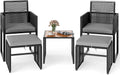 COSTWAY 5tlg. Rattan Gartenmöbel Set, Balkonset inkl. 2 Stühle mit Kissen, Balkonmöbel, Hocker & Tisch, Terrassenmöbel, Sitzgruppe für Balkon