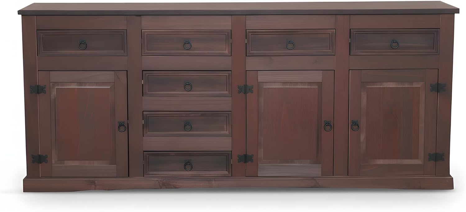 Dynamic24 Hacienda-Look, 200 × 84 × 44 cm, Farbe Dunkelbraun, Sideboard New Mexiko 7+3 Anrichte Buffet Schrank Kommode kolonial, 7 Schublade
