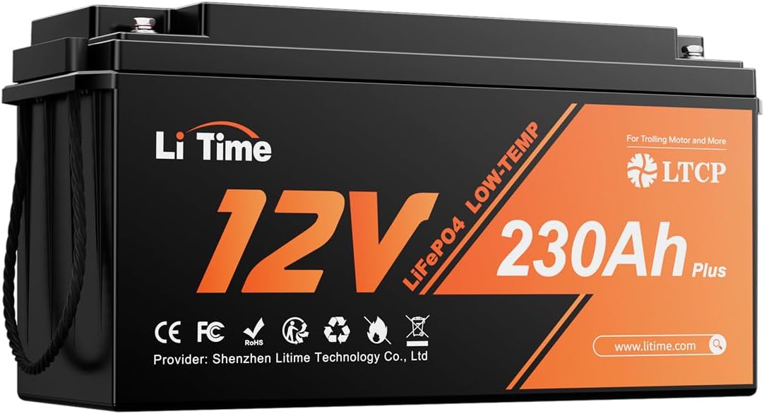 LiTime 12 V 230 Ah Plus Low-Temp-Schutz LiFePO4 Batterie Eingebautes 200A BMS, Max 2944 Wh Energie, Womo, Camping, Boot