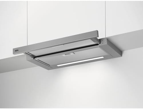 AEG DPB3640M Flachschirmhaube 60 Grau Unterbauhaub, Luftleistung Umluft: 345 m3/h, 68 dB(A), 60 cm, Edelstahl, dimmbares Licht, Metall