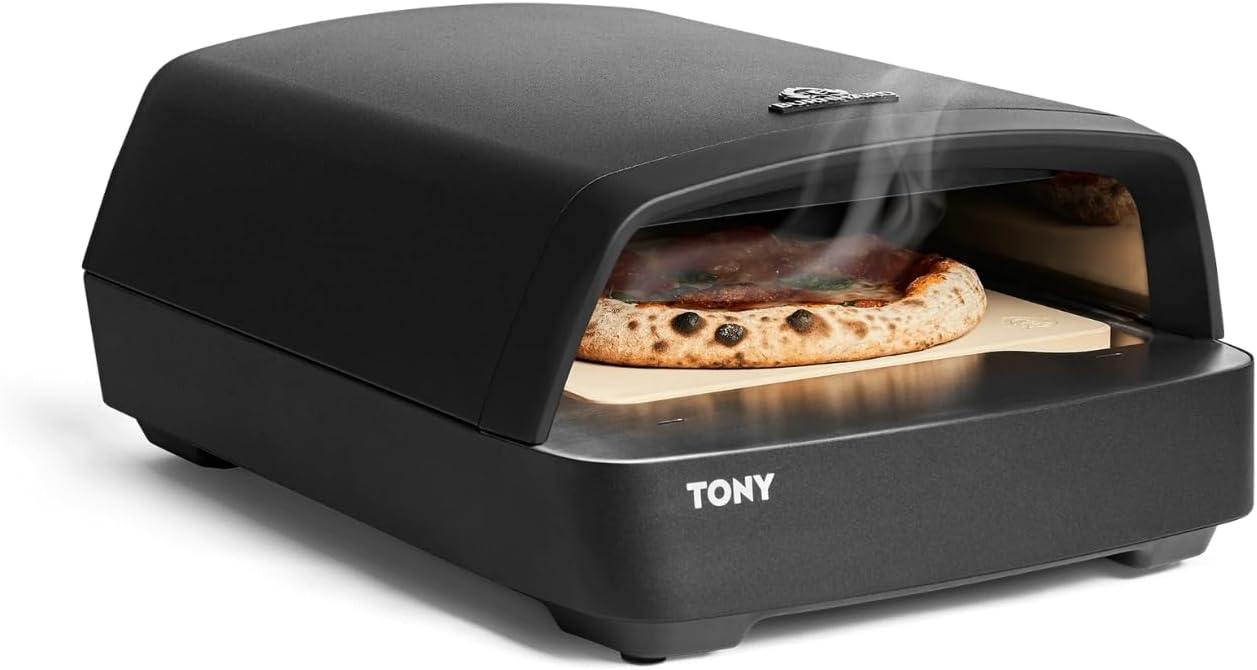 BURNHARD Gas Pizzaofen, Inkl. Cordierit-Pizzastein, 450 °C, Tragbarer 5,9 kW Outdoor Ofen für Pizza, 58,5 × 47,7 × 24,8 cm, TONY, Balkon und Garten