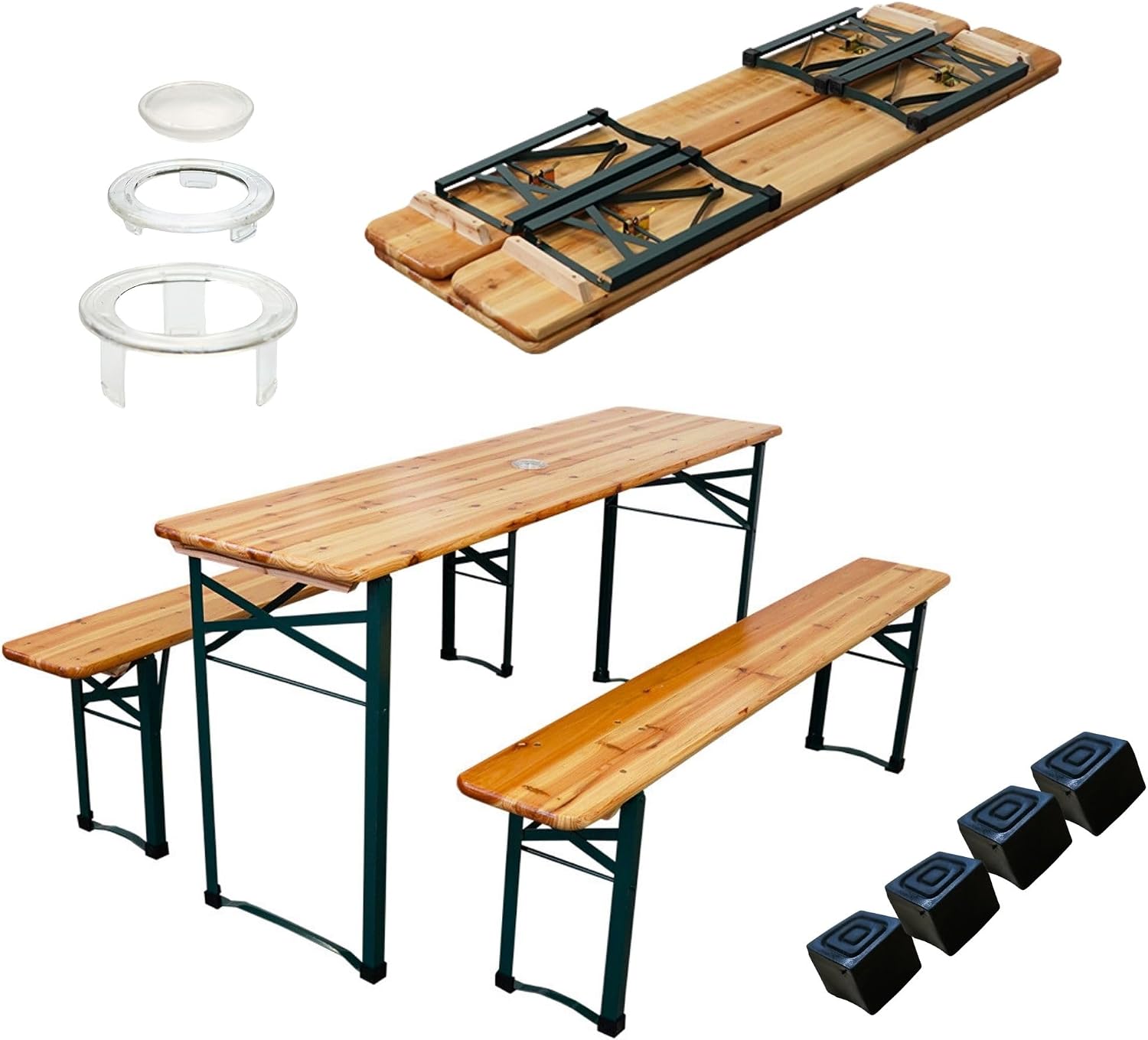 CHEFGASTRO Bierzeltgarnitur klappbar 170 cm breit 3-teilig 1x Tisch mit Schirmhalterung 2X Bierbank