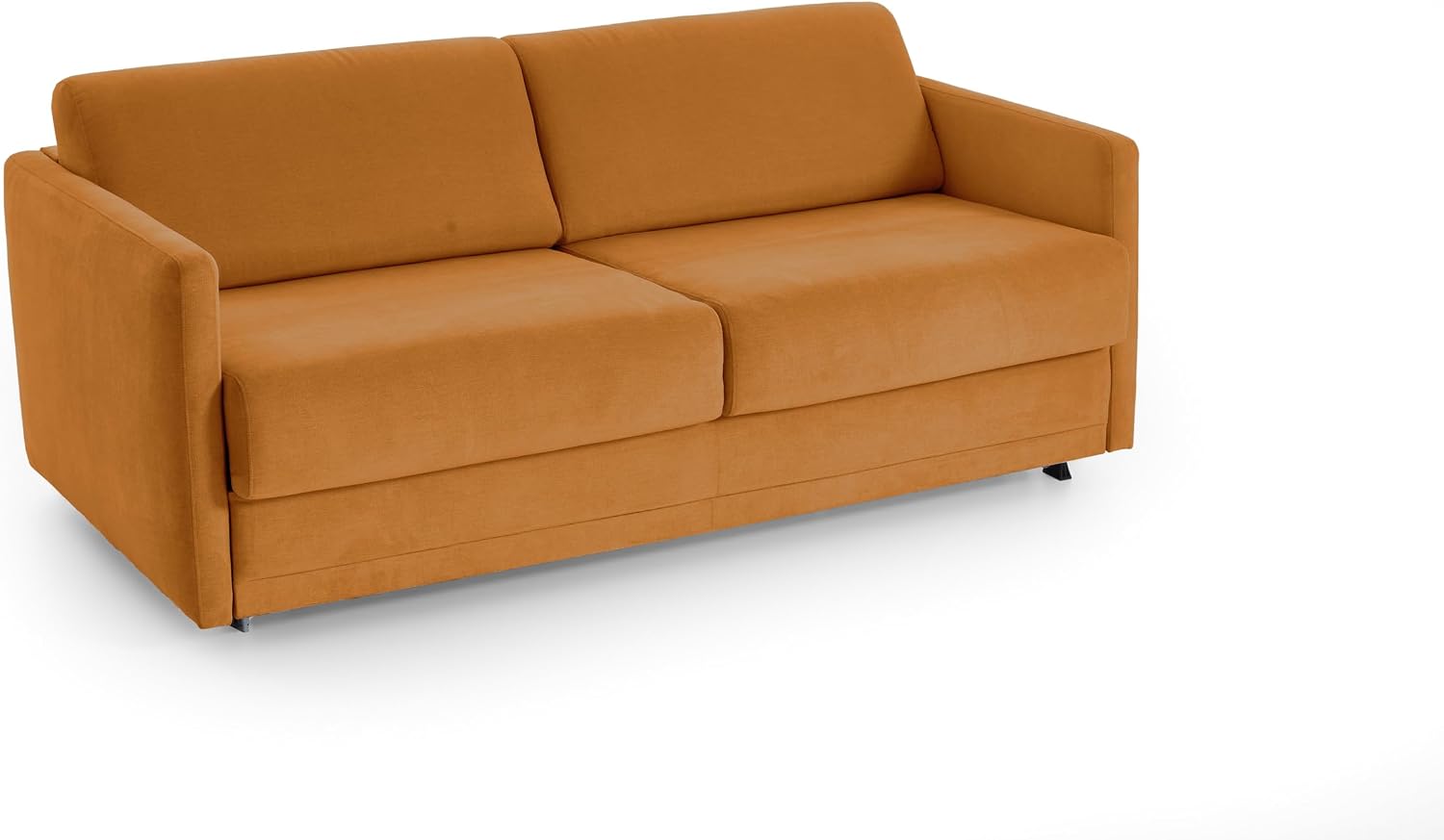 ATLANTIC home collection Schlafsofa Limone, 193 × 93 × 90 cm, Gepolstert, Safran, Dauerschläfer mit 140/200 Liegefläche, BxTxH