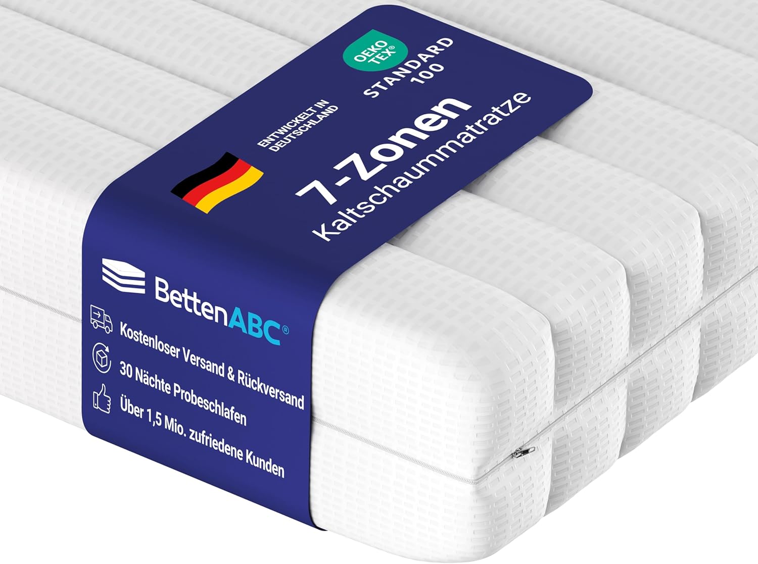 Betten-ABC, 140 × 200 cm, KSP-500, H3, 7-Zonen Matratze aus Kaltschaum, Hypoallergen & Antibakteriell, Oeko-TEX Zertifiziert, Lieferung per Paket