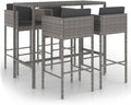 vidaXL Gartenbar 5-TLG. Kissen Barsets, Rattan, Grau/Schwarz, Glas
