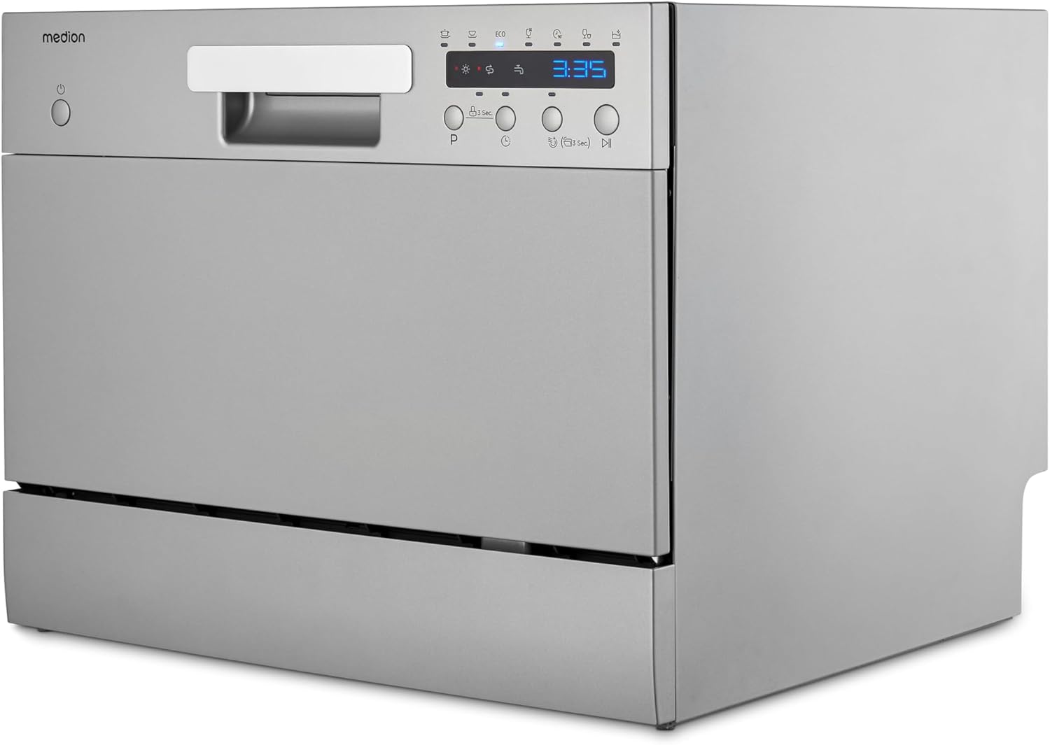 MEDION Tischgeschirrspüler DWT60, MD37496, Silber, 6 Gedecke Fassungsvermögen, 7 Programme, ECO Programm, Ca. 6,5 Liter Verbrauch, AquaStop