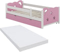 VitaliSpa Kinderbett Jessica, 80 × 160 cm mit Schublade und Matratze, Rosa, Ausziehbar als Jugendbett, Kombinierbar mit Jessica-Serie