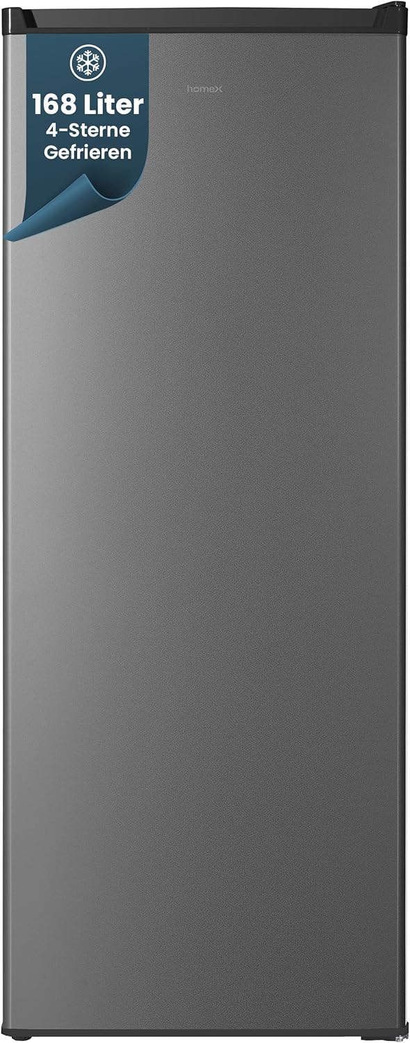 HomeX FS1682E-S Gefrierschrank, 168 l Nutzinhalt, Leise 37 dB, Silber, Tiefkühlschrank groß, Gefrierschränke freistehend, Temperaturregelung
