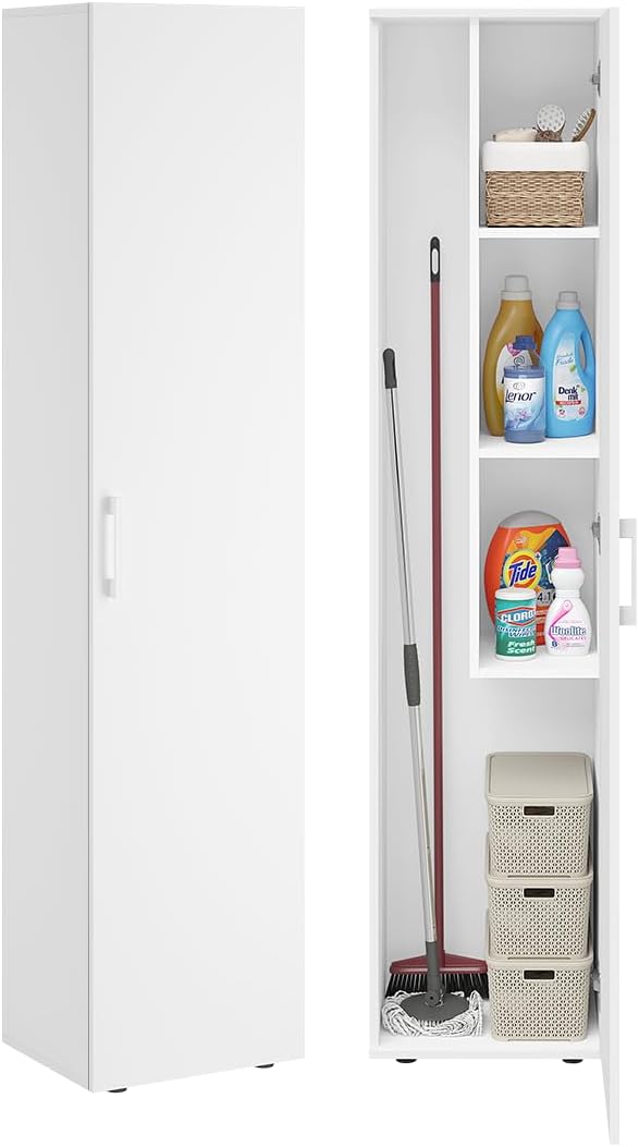 Bellamio Apol Besenschrank, Mehrzweckschrank 40 cm breit Weiß, Allzweckschrank 176 × 33 × 40 cm, Vorratsschrank mit Staubsaugerfach, Haushaltsschrank