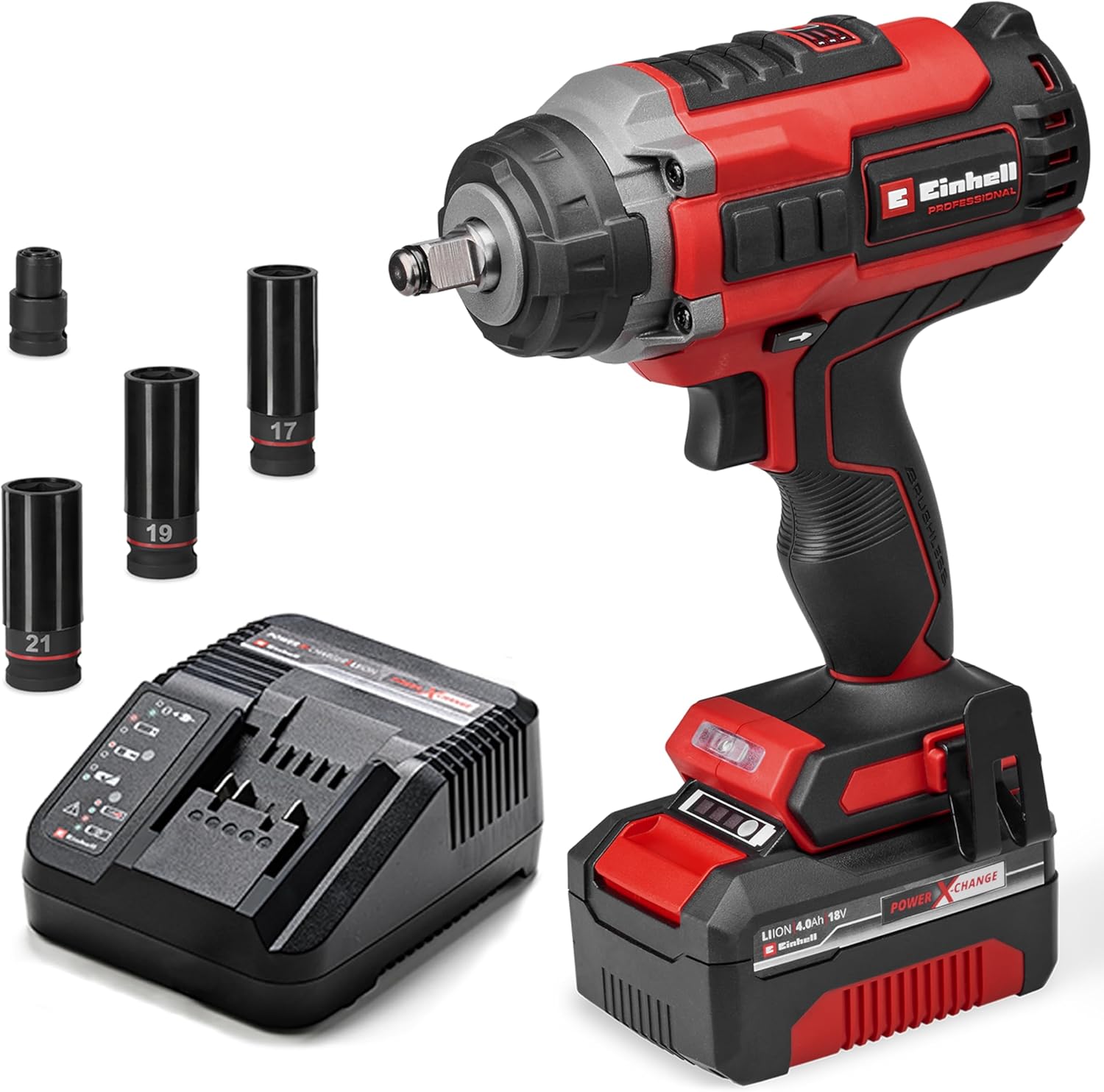 Einhell Professional Akku-Schlagschrauber IMPAXXO 18/450, Inkl. 4 Ah Akku, Nuss-Set, 1 × 4,0 Ah, 18 V, Ladegerät, Power X-Change, 450 Nm, Brushless