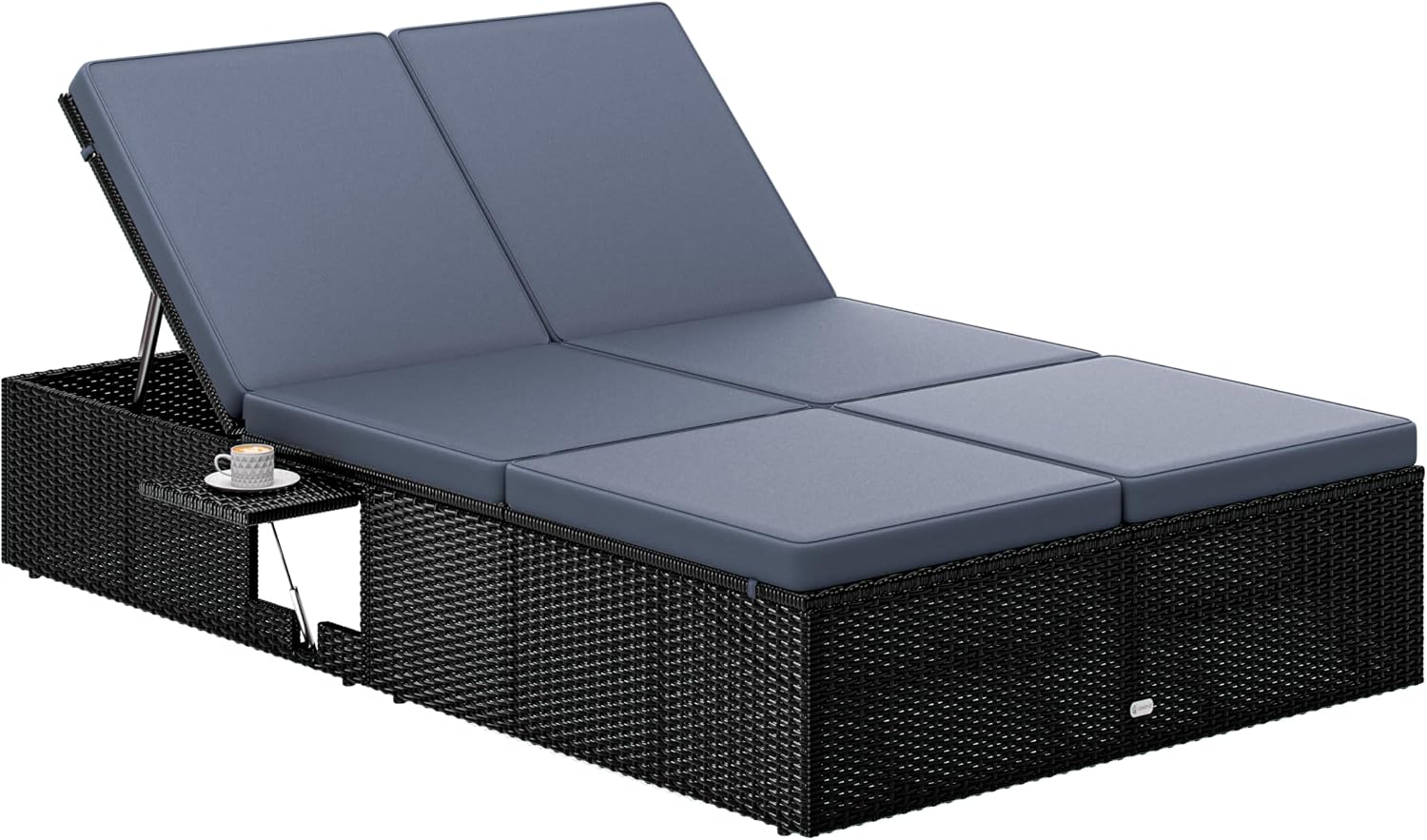 Casaria Sonnenliege 2 Personen mit Klapptisch Gartenliege 7 cm Auflagen Wetterfest 220 kg Belastbar Liegestuhl Verstellbar Schwarz Anthrazit 200 × 115