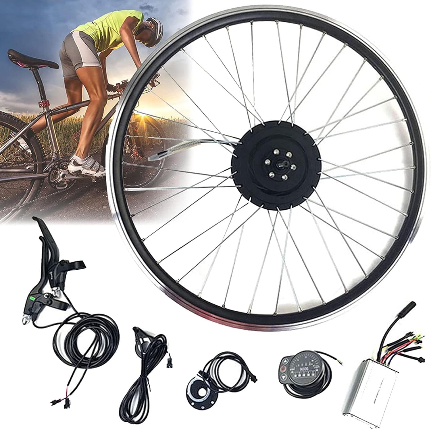AADECOR Electric Bicycle Kit 26 inch 27.5 inch 28 inch 29 inch 700c Rear Wheel with Wide Rim 36 V 350 W 500 W EBike Conversion Kit Wheel Hub Motor