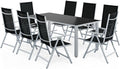 Casaria Gartenmöbel Set 8 Stühle mit Tisch 190 × 90 cm Aluminium Sicherheitsglas Wetterfest Klappbar Modern Terrasse Balkon Möbel Sitzgruppe Garnitur
