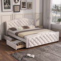 HESHU Polsterbett 140 × 200 cm, Ohne Matratze, Doppelbett mit 2 Stauraum Schubladen, Jugendbett Erwachsenenbett, Bettgestell mit Lattenrost, Samt