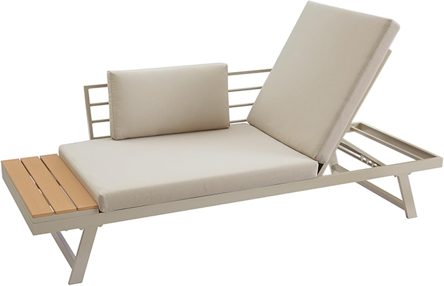 Riess Ambiente Verstellbare Gartenlounge MODULAR Miami, 230 cm, Champagner Greige, WPC Aluminium, Gartensofa Gartenliege mit Ablage