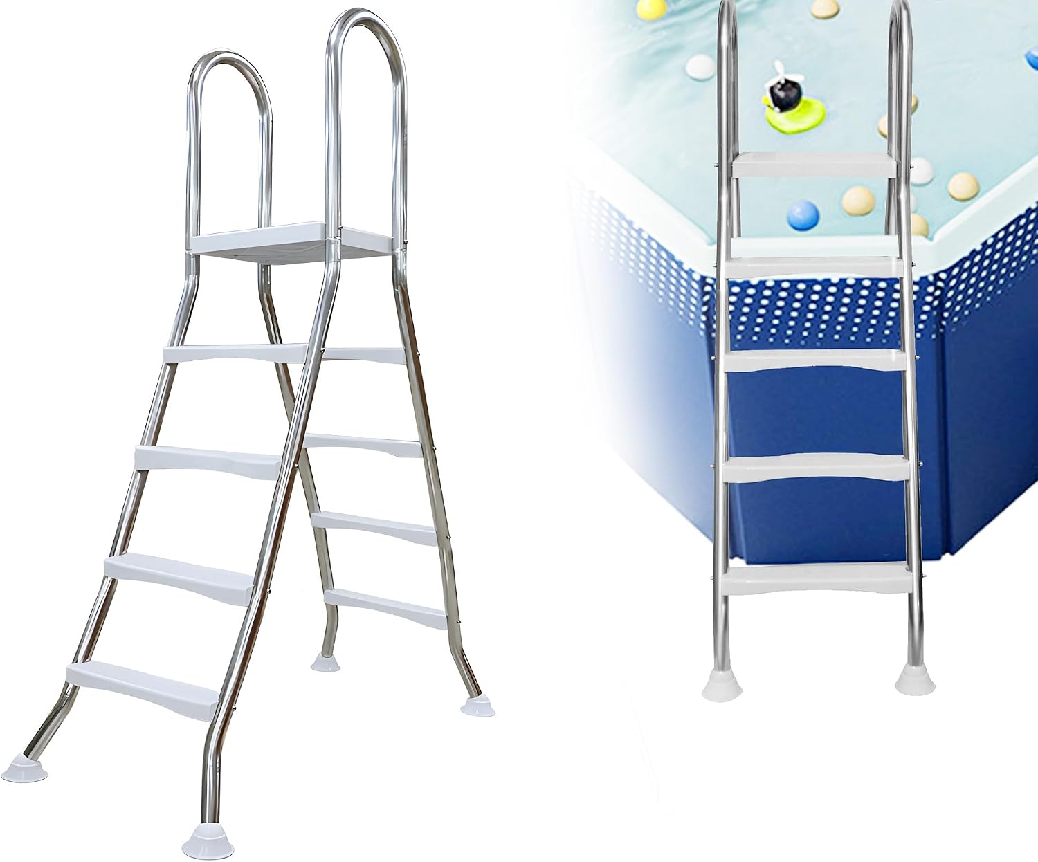 AIBOTY Edelstahl Poolleiter Leitern, Pooltreppe Belastung 250 kg, 4 Stufen Schwimmbad-Leiter mit doppelseitigen Schwerlaststufen, 550 dbl