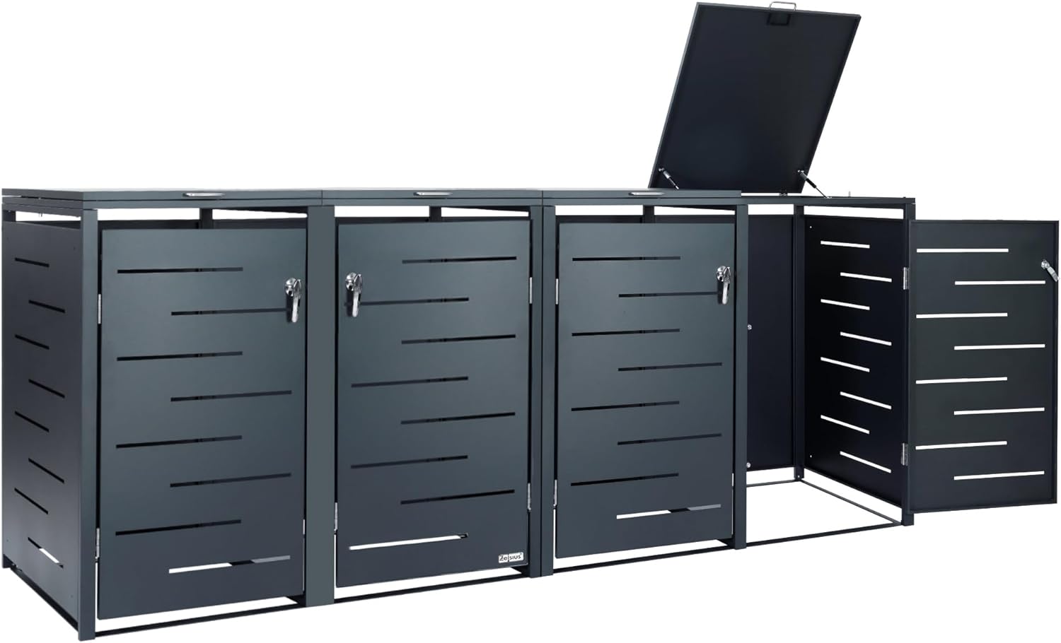 Zelsius Edelstahl Mülltonnenbox 4 Tonnen, Inkl. Erweiterungsmöglichkeit, 120-240 Liter, Anthrazit RAL 7016, Garten Müllhaus, Mülltonnenbox 4er