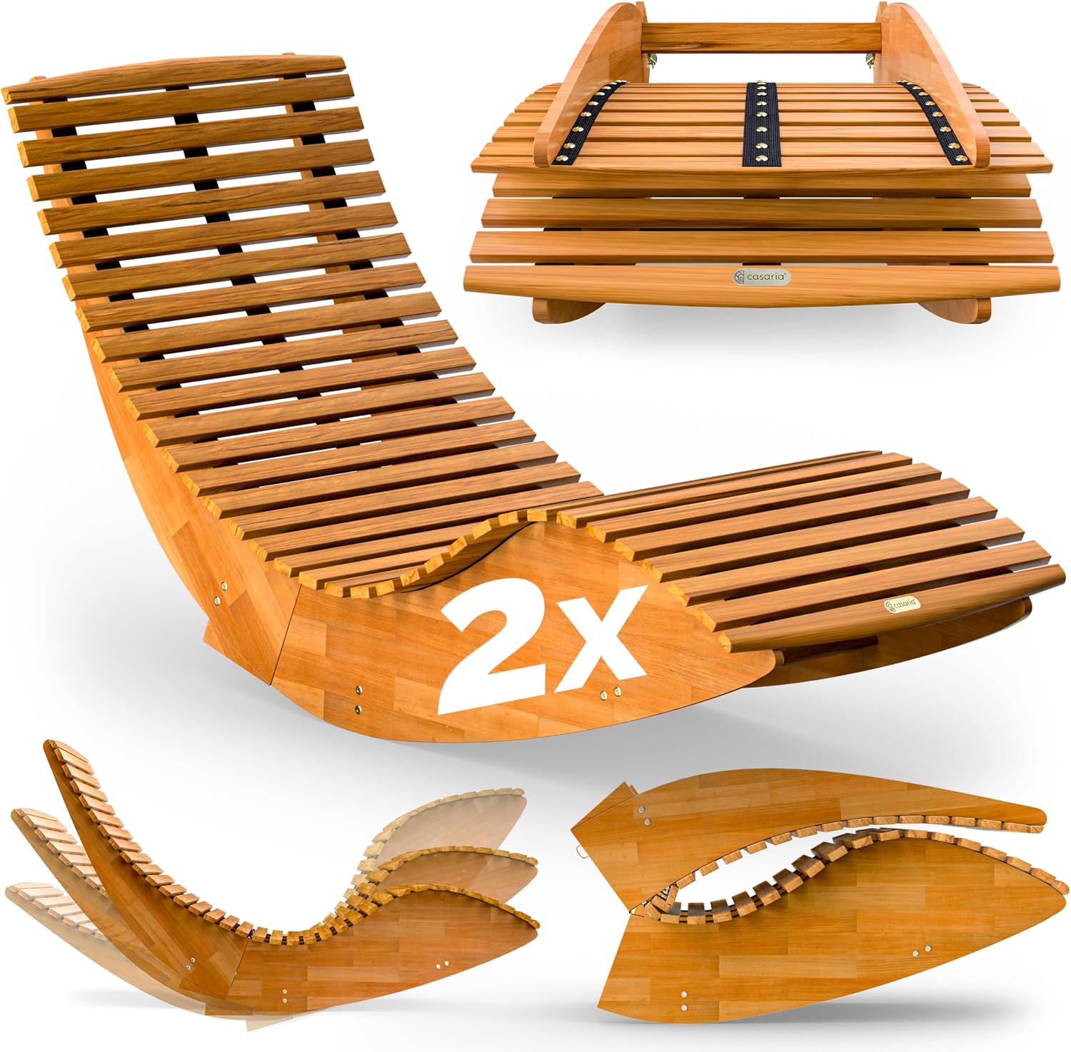Casaria 2X Sonnenliege Klappbar Wetterfest Holz 160 kg Belastbarkeit Pflegeleicht FSC-Zertifiziert Akazie Garten Balkon Sauna Liege Holzliege