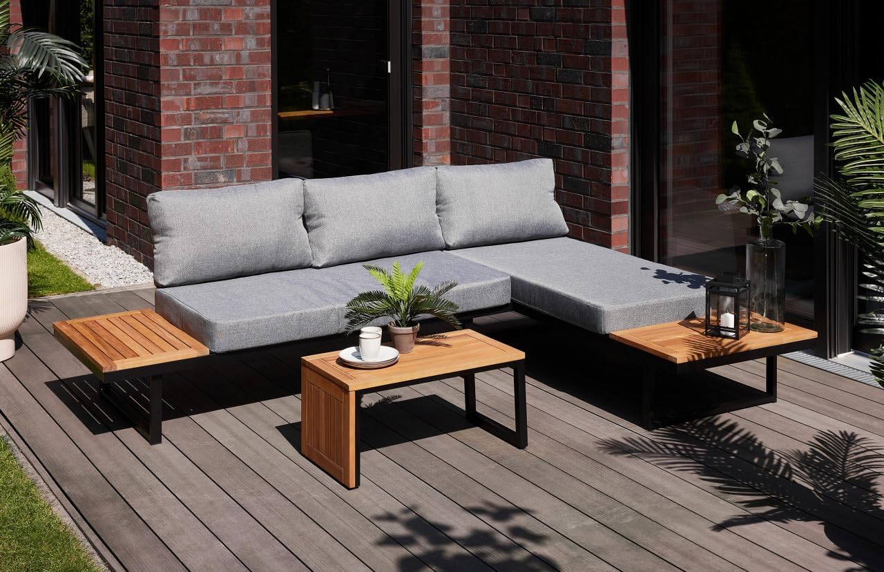 Primaster Gartenmöbel Vulcano Personen Holz Essgruppe, Aluminium, Grau/Braun