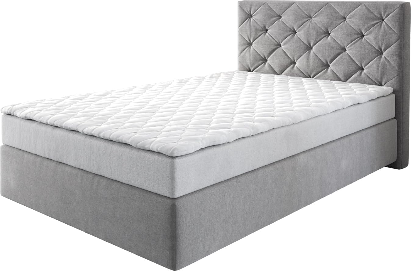 DELIFE Boxspringbett Dream-Great Mikrofaser Grau 120 × 200 cm mit Matratze und Topper