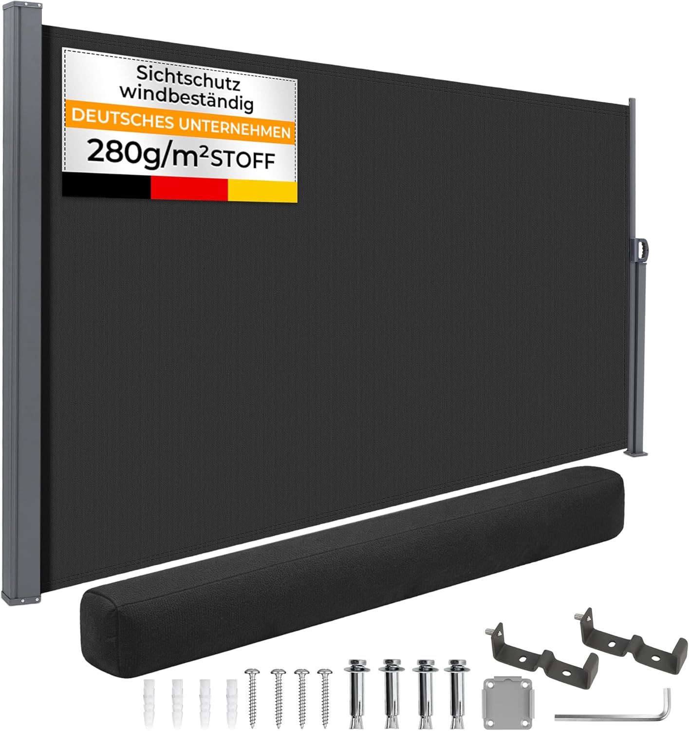 HOMEDEMO Alu-Seitenmarkise ausziehbar, 160 × 300+20 cm Anthrazit, Windschutz Wasserdicht Seitenzugmarkise, Sichtschutz Sonnenschutz Markise