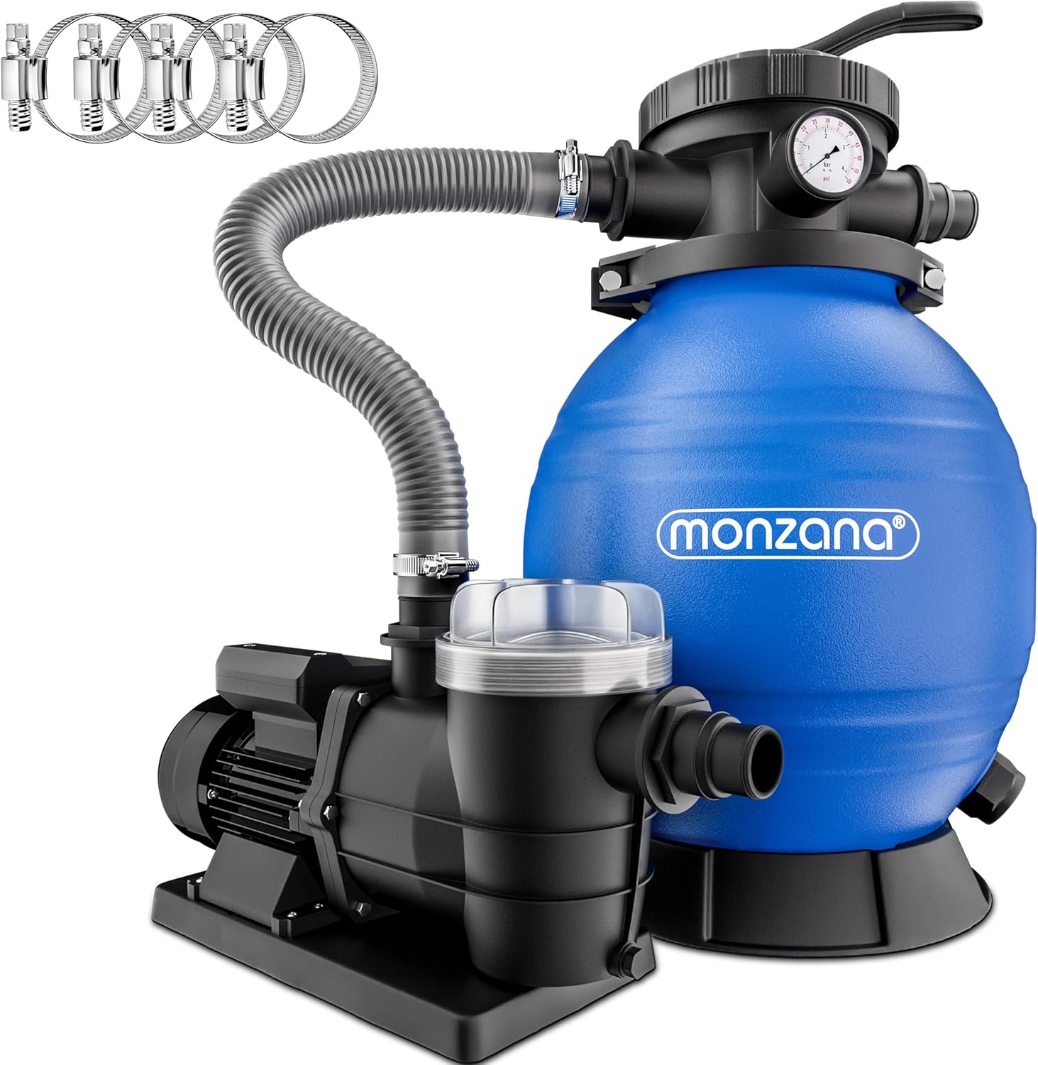 MONZANA Sandfilteranlage SF96K 9600 l/h bis 30.000 l Pool Selbstansaugend 400 Watt 2in1 Adapter Ø32-38 mm 7Wege Ventil Sandfilterpumpe Poolfilter