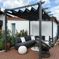 PURPLE LEAF Garten Pergola 3 × 4 m, Pavillon Aluminium Wasserdicht Sonnendach mit Schiebedach, Grau, Terrasse Pergola mit Markisenschutz