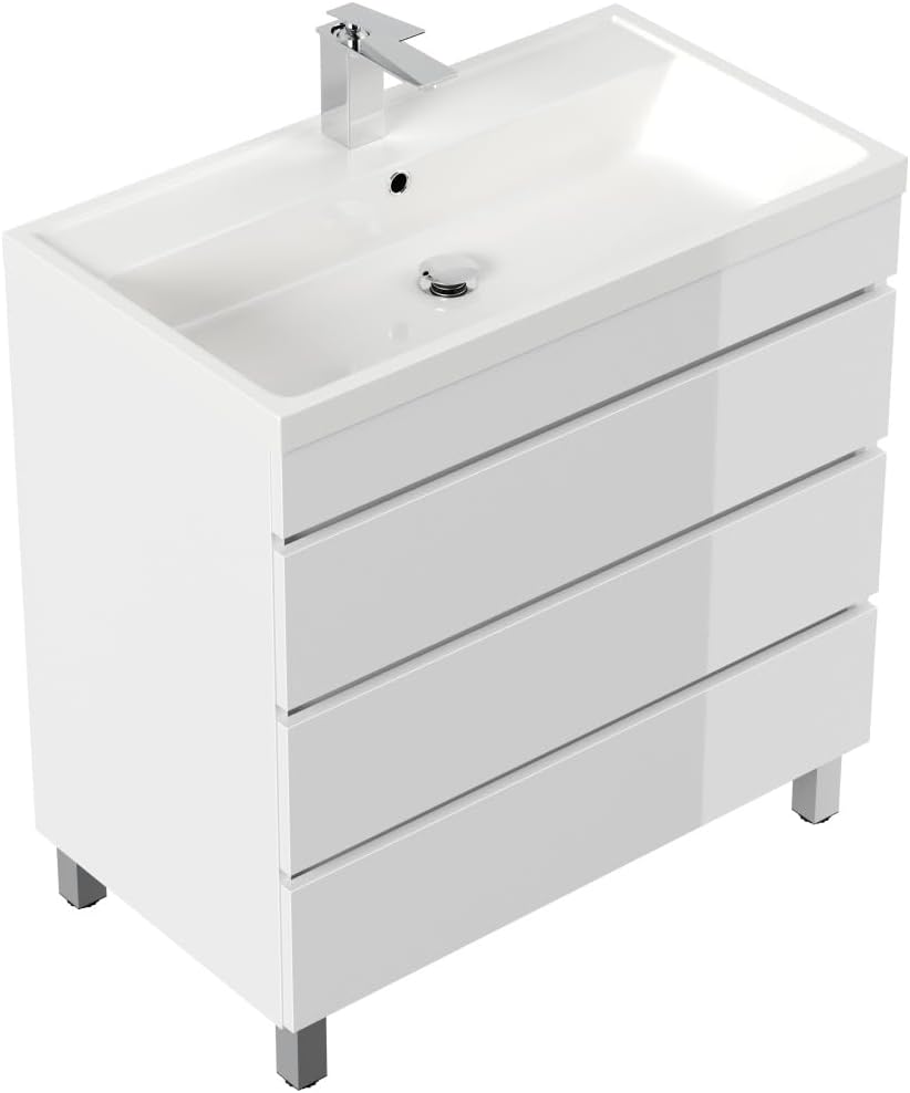 Magnolia Home Stand Badmöbel 80 SoftClose Waschplätz, Weiß Hochglanz, Stauraum